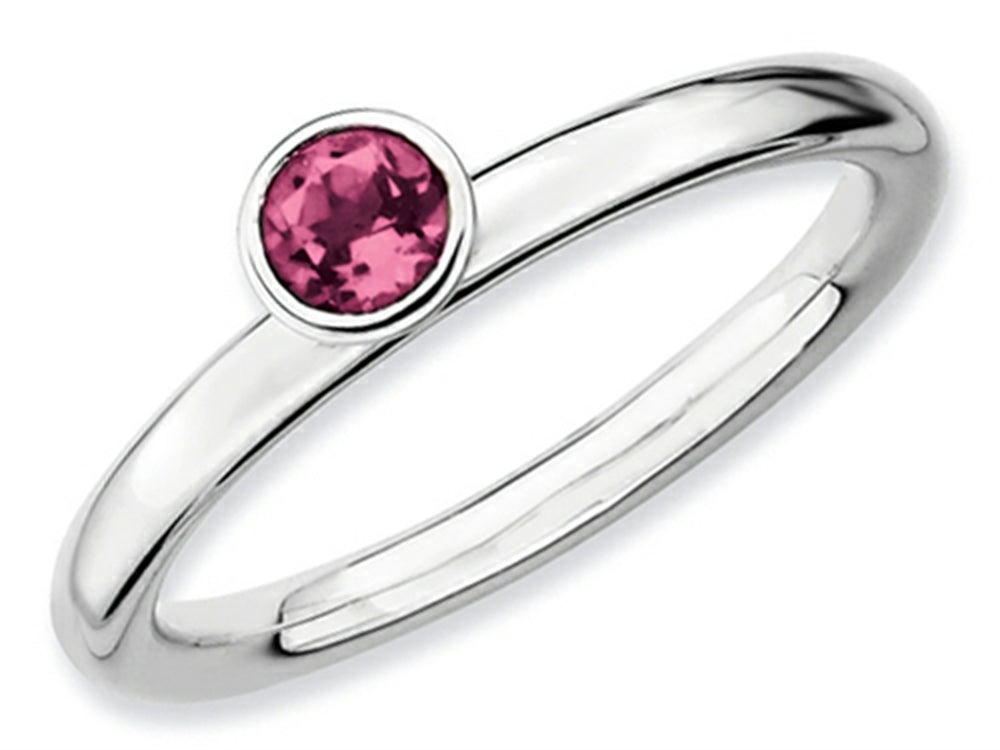 Stackable Expressions Sterling Silver High 4mm Round Pink Tourmaline Stackable Ring