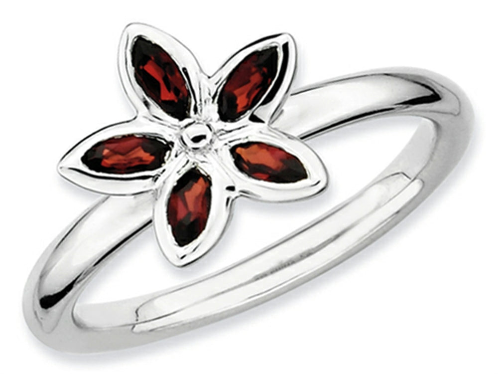 Stackable Expressions Sterling Silver Garnet Flower Stackable Ring