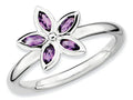 Stackable Expressions Sterling Silver Amethyst Flower Stackable Ring