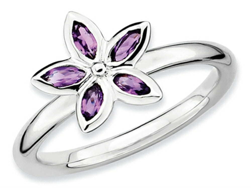 Stackable Expressions Sterling Silver Amethyst Flower Stackable Ring