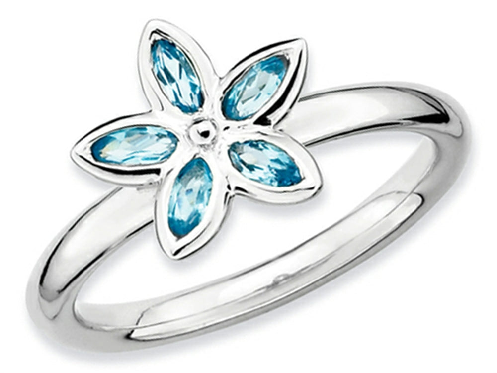Stackable Expressions Sterling Silver Blue Topaz Flower Stackable Ring