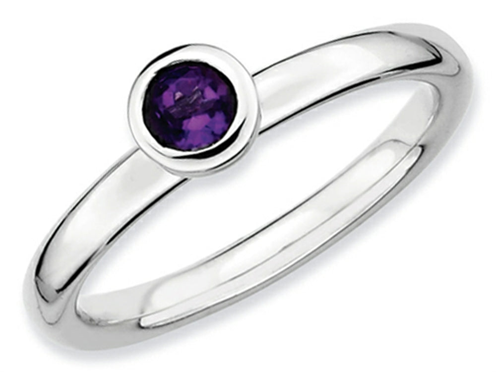 Stackable Expressions Sterling Silver Low 4mm Round Amethyst Stackable Ring