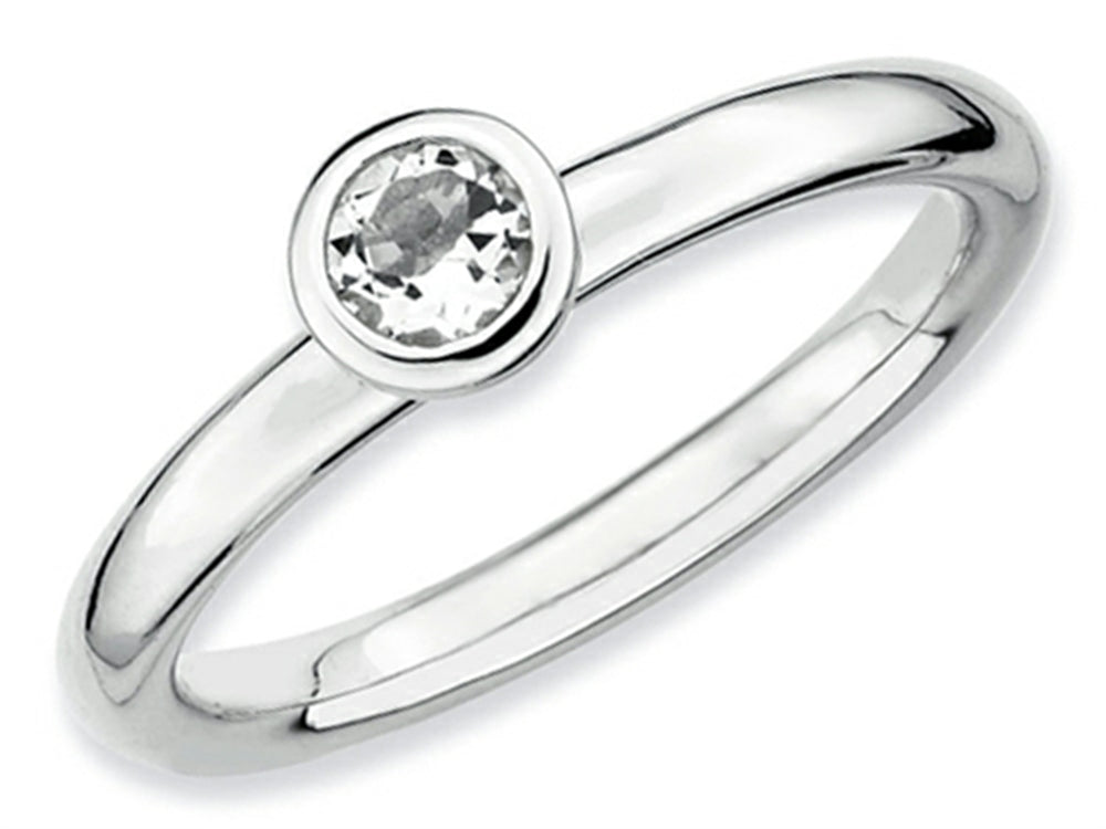 Stackable Expressions Sterling Silver Low 4mm Round White Topaz Stackable Ring