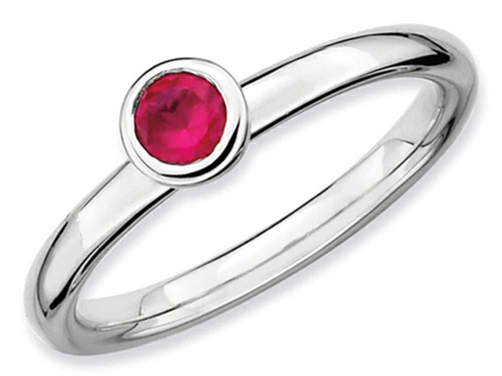 Stackable Expressions Sterling Silver Low 4mm Round Created Ruby Stackable Ring