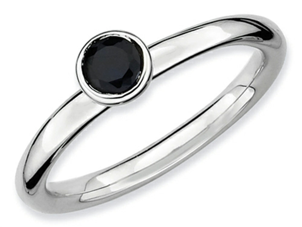 Stackable Expressions Sterling Silver Low 4mm Round Created Blue Sapphire Stackable Ring