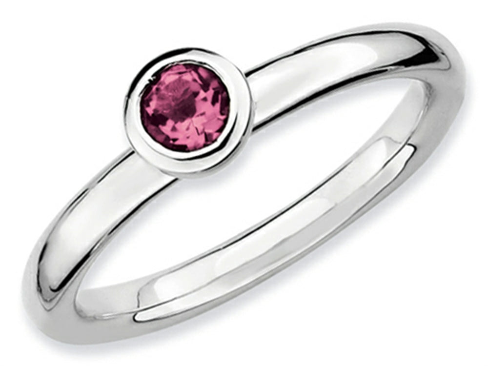 Stackable Expressions Sterling Silver Low 4mm Round Pink Tourmaline Stackable Ring