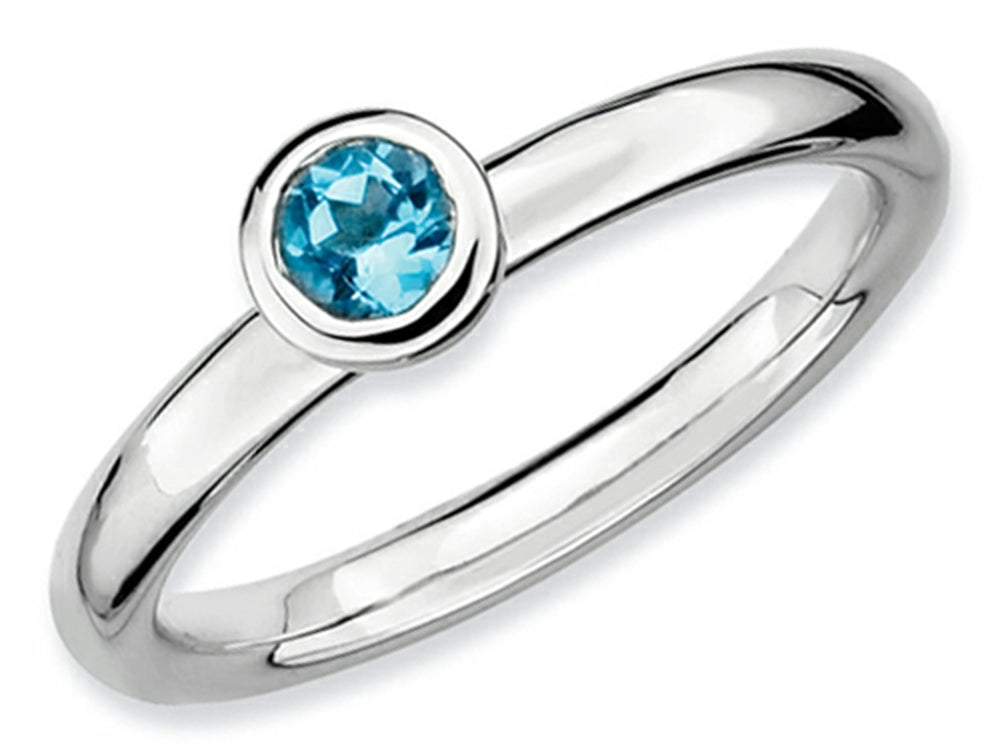 Stackable Expressions Sterling Silver Low 4mm Round Blue Topaz Stackable Ring