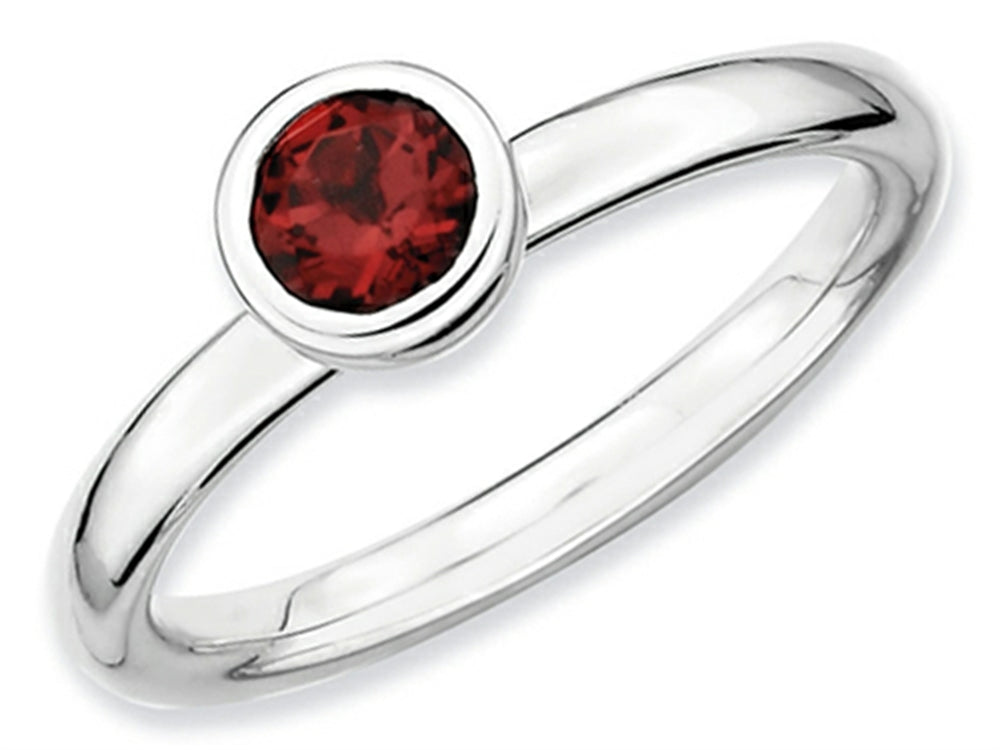 Stackable Expressions Sterling Silver Low 5mm Round Garnet Stackable Ring