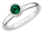 Stackable Expressions Sterling Silver Low 5mm Round Simulated Emerald Stackable Ring