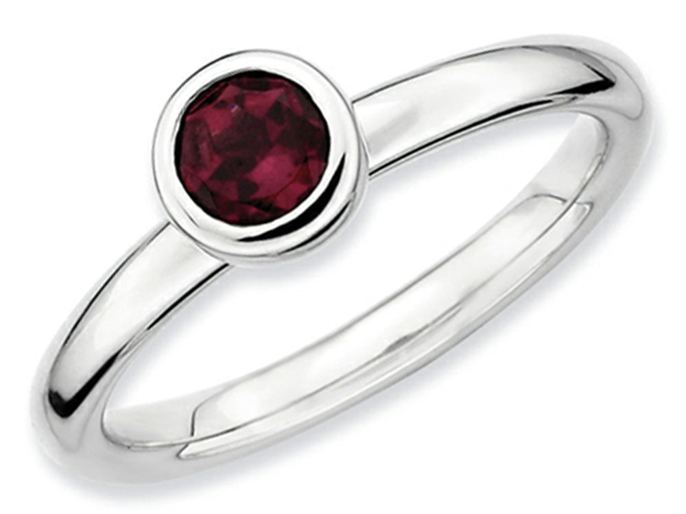 Stackable Expressions Sterling Silver Low 5mm Round Rhod. Garnet Stackable Ring