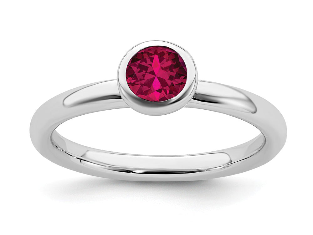 Stackable Expressions Sterling Silver Low 5mm Round Created Ruby Stackable Ring