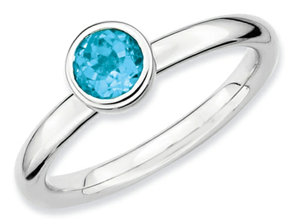 Stackable Expressions Sterling Silver Low 5mm Round Simulated Blue Topaz Stackable Ring