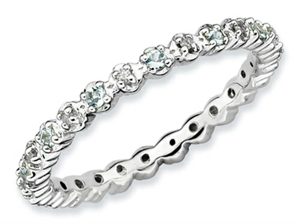 Stackable Expressions Sterling Silver Aquamarine and Diamond Stackable Ring