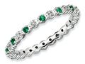 Stackable Expressions Sterling Silver Simulated Emerald and Diamond Stackable Ring