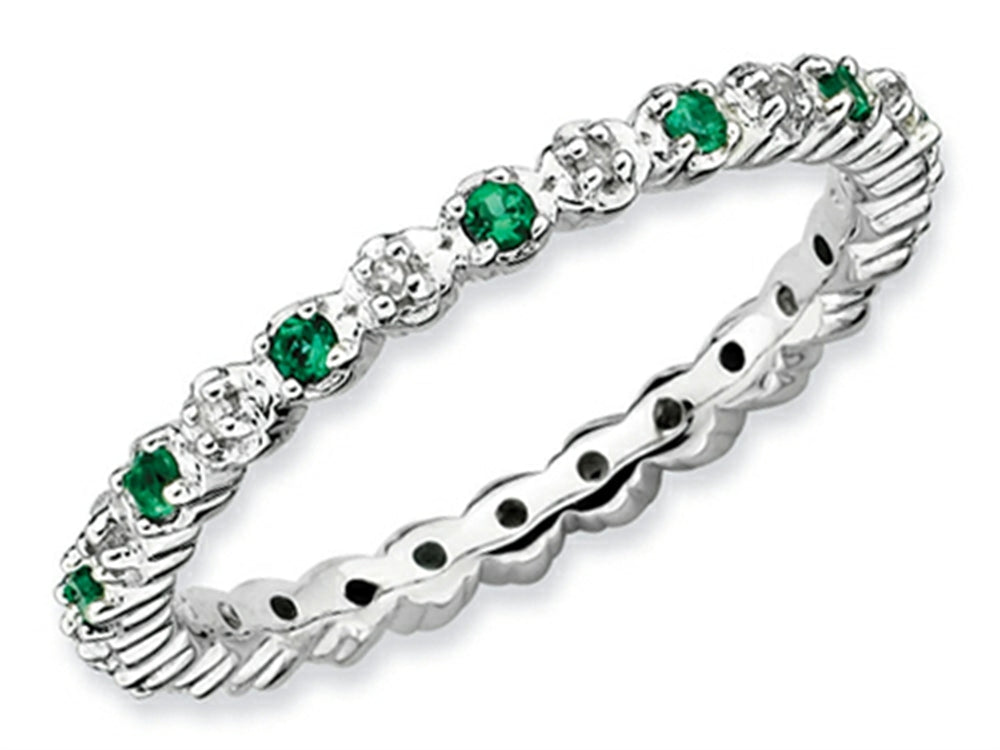 Stackable Expressions Sterling Silver Simulated Emerald and Diamond Stackable Ring
