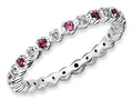 Stackable Expressions Sterling Silver Rhod. Garnet and Diamond Stackable Ring