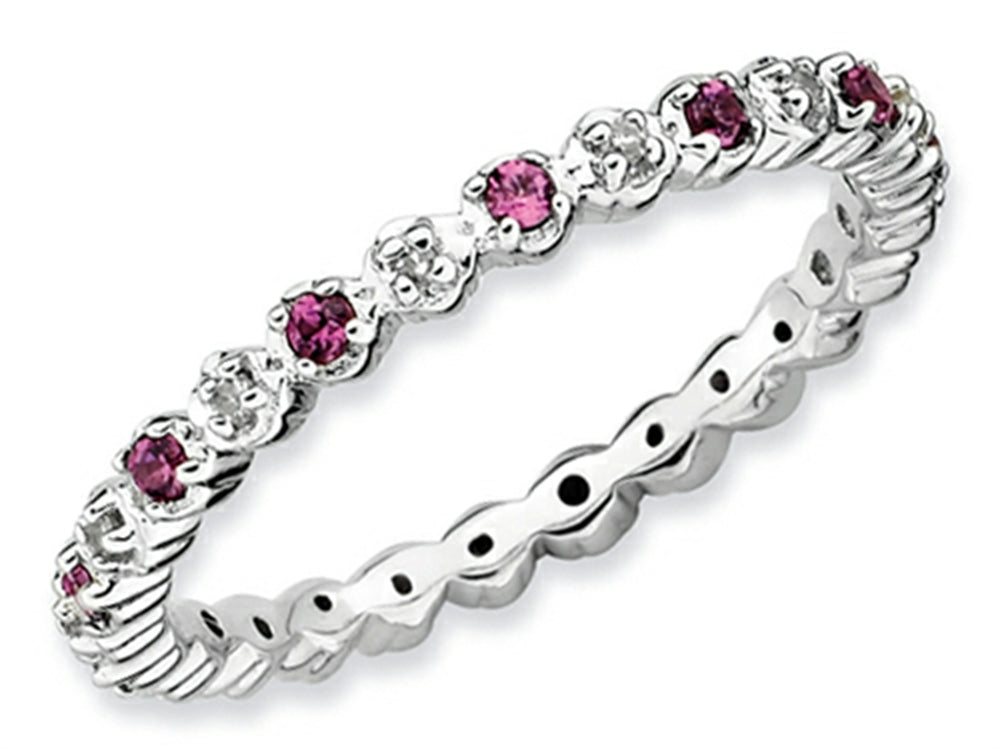 Stackable Expressions Sterling Silver Rhod. Garnet and Diamond Stackable Ring