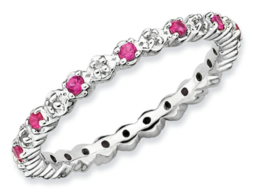 Stackable Expressions Sterling Silver Created Ruby and Diamond Stackable Ring