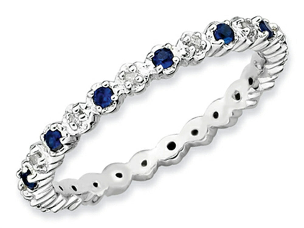 Stackable Expressions Sterling Silver Created Sapphire and Diamond Stackable Ring