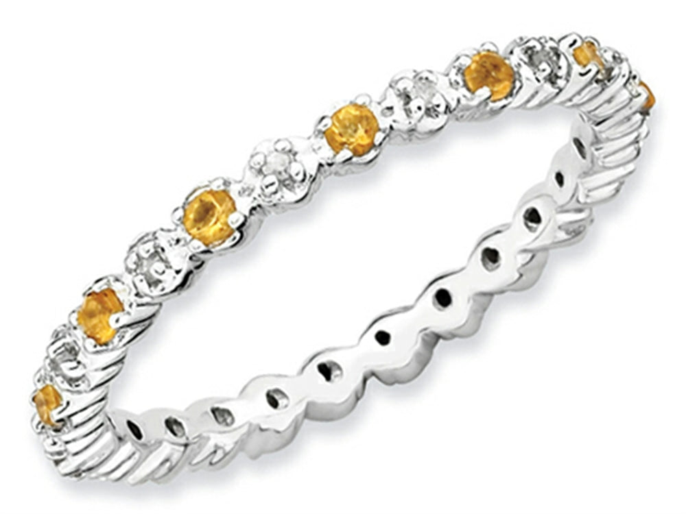 Stackable Expressions Sterling Silver Citrine and Diamond Stackable Ring