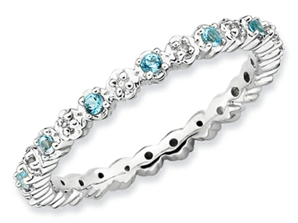 Stackable Expressions Sterling Silver Blue Topaz and Diamond Stackable Ring