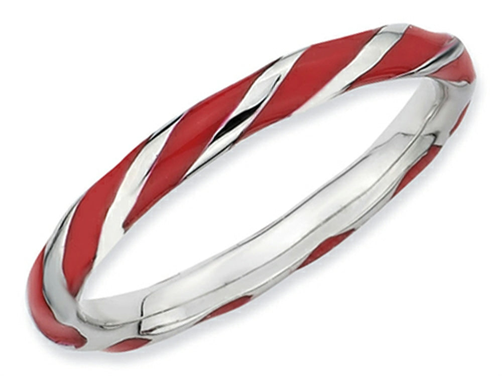 Stackable Expressions Sterling Silver Twisted Red Enameled 2.4 x 2.0mm Stackable Ring