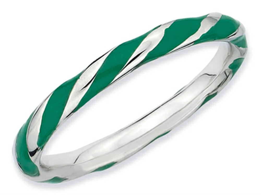 Stackable Expressions Sterling Silver Twisted Green Enameled 2.4 x 2.0mm Stackable Ring