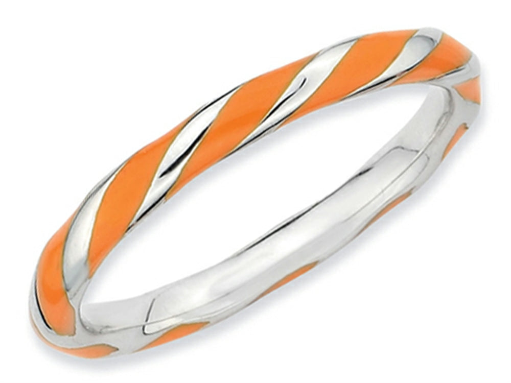Stackable Expressions Sterling Silver Twisted Orange Enameled 2.4 x 2.0mm Stackable Ring