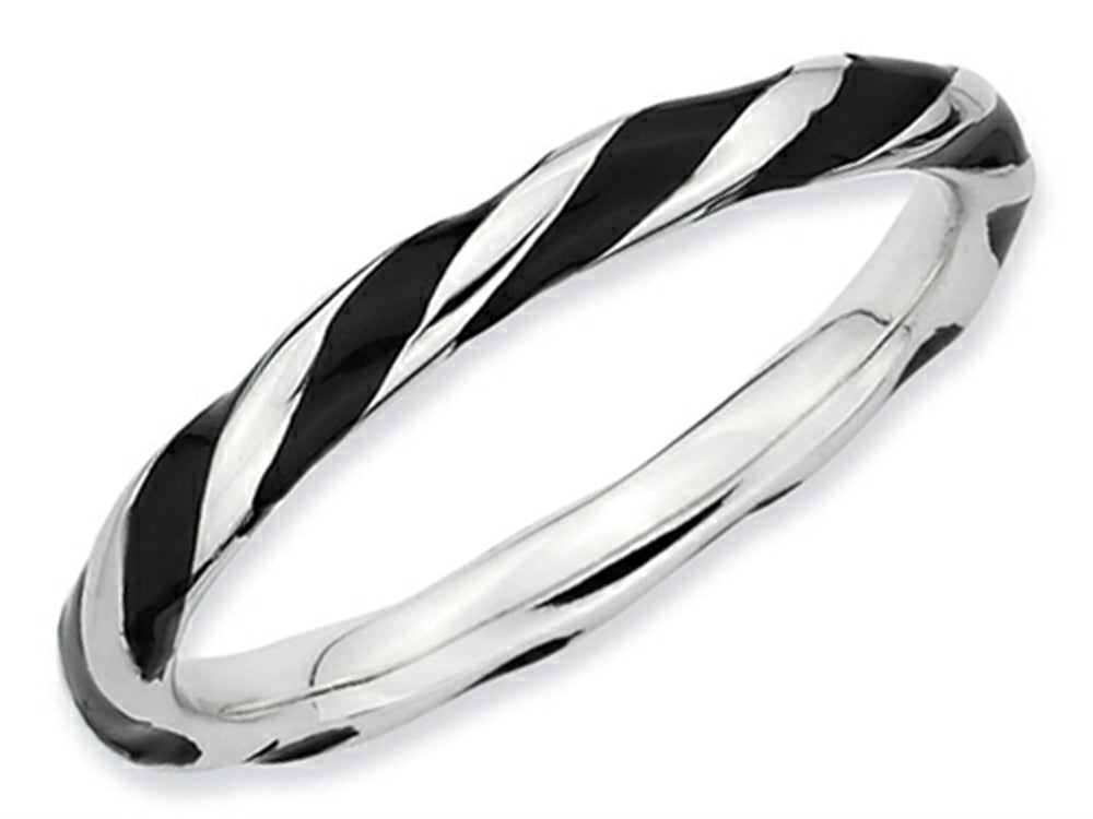 Stackable Expressions Sterling Silver Twisted Black Enameled Stackable Ring
