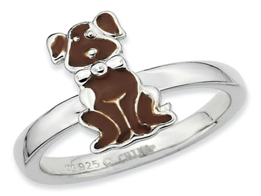 Stackable Expressions Sterling Silver Brown Enameled Dog Stackable Ring