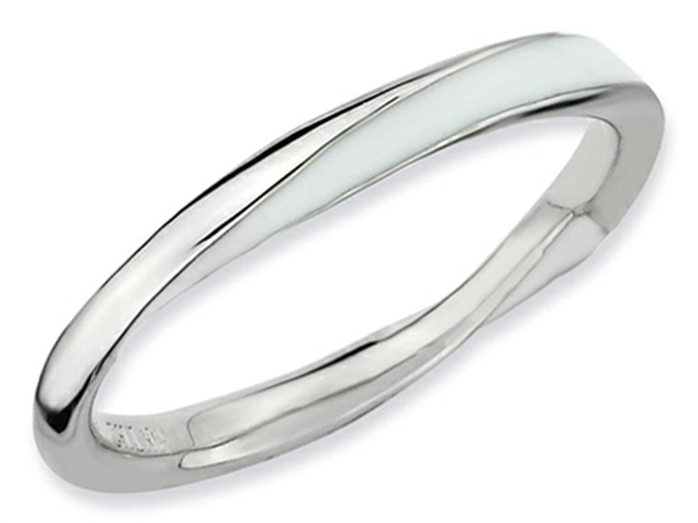 Stackable Expressions Sterling Silver Twisted White Enameled 2.5 x 2.25mm Stackable Ring