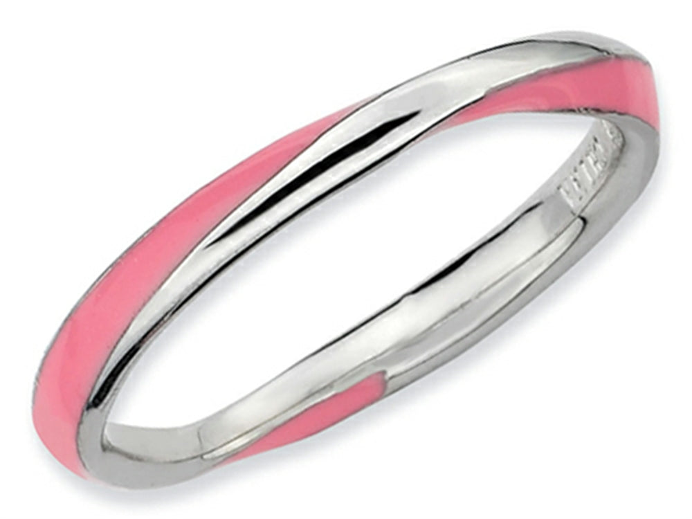 Stackable Expressions Sterling Silver Twisted Pink Enameled 2.5 x 2.25mm Stackable Ring