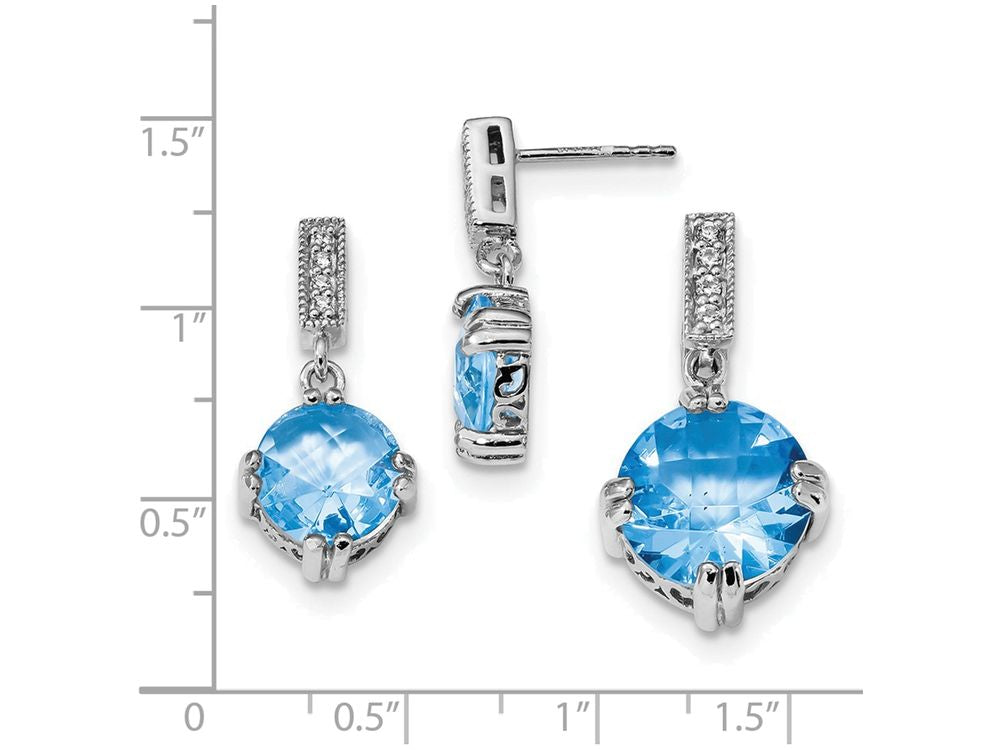 FJC Finejewelers Sterling Silver Blue and Clear Cubic Zirconia Pendant Necklace and Earrings Set - Chain Included