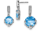 FJC Finejewelers Sterling Silver Blue and Clear Cubic Zirconia Pendant Necklace and Earrings Set - Chain Included