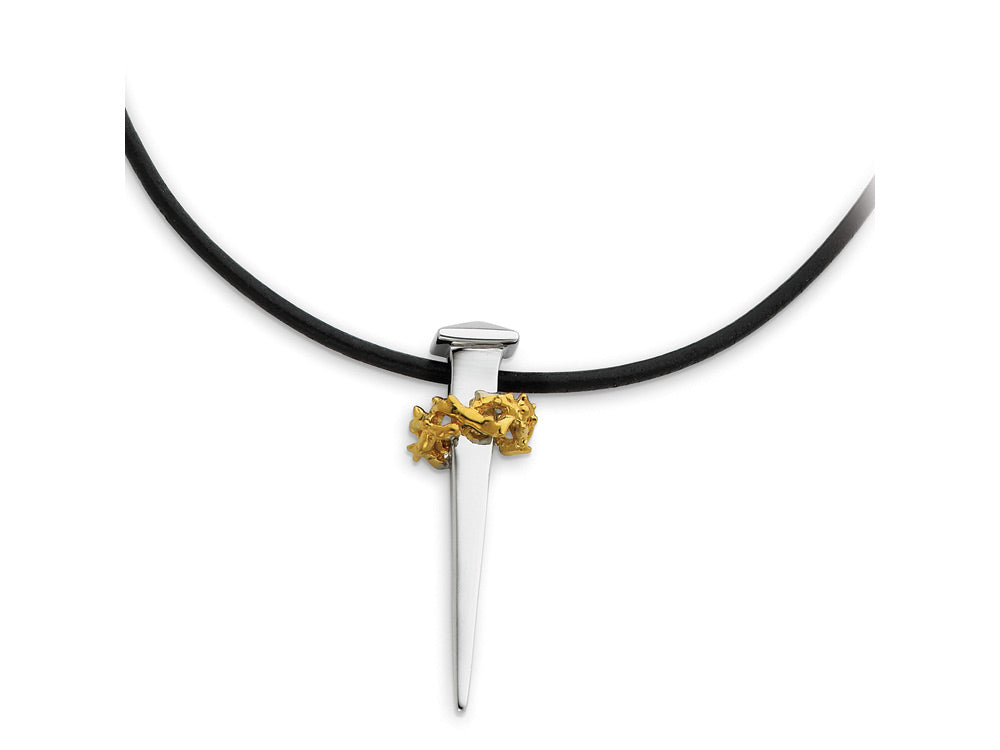 Sentimental Expressions(tm) Sterling Silver and Gold Plated No Greater Love Nail 18 Inch Rubber Necklace