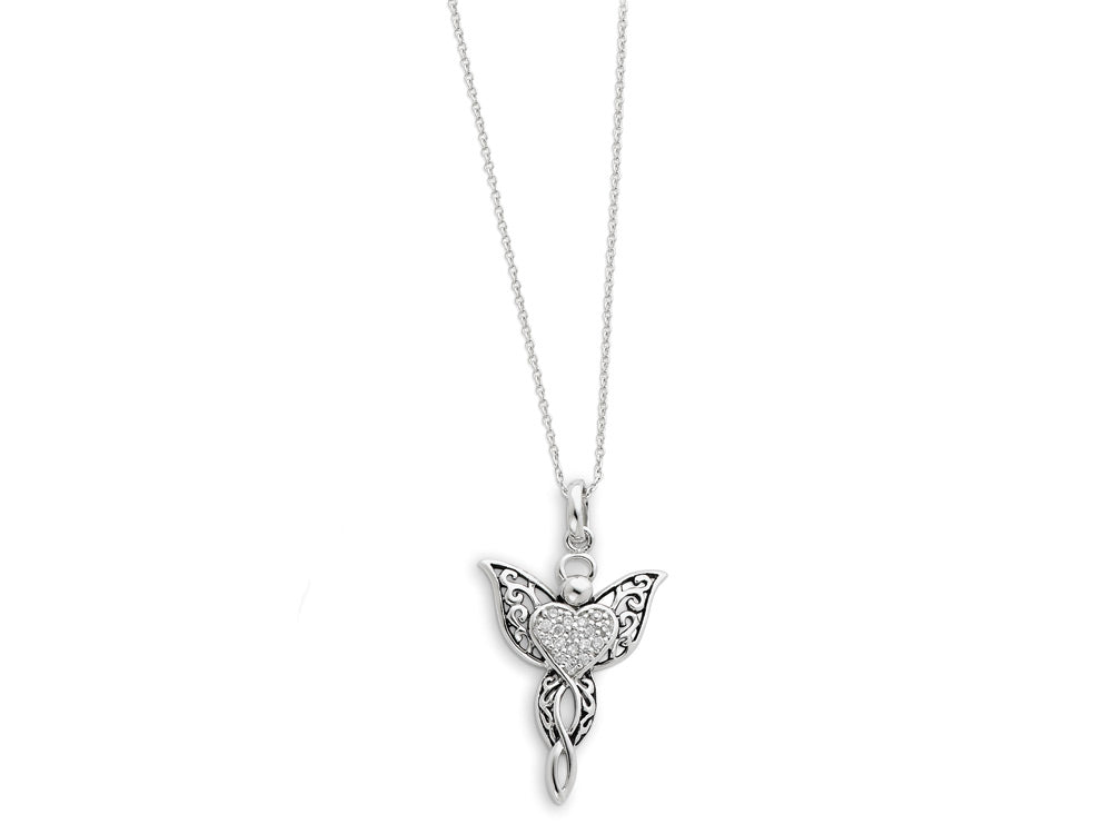 Sentimental Expressions(tm) Sterling Silver Antiqued Angel of Blessing 18 Inch Necklace