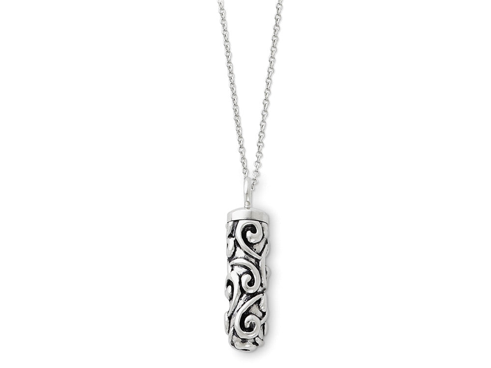 Sentimental Expressions(tm) Sterling Silver Antiqued Cylinder Remembrance Ash Holder 18 Inch Necklace