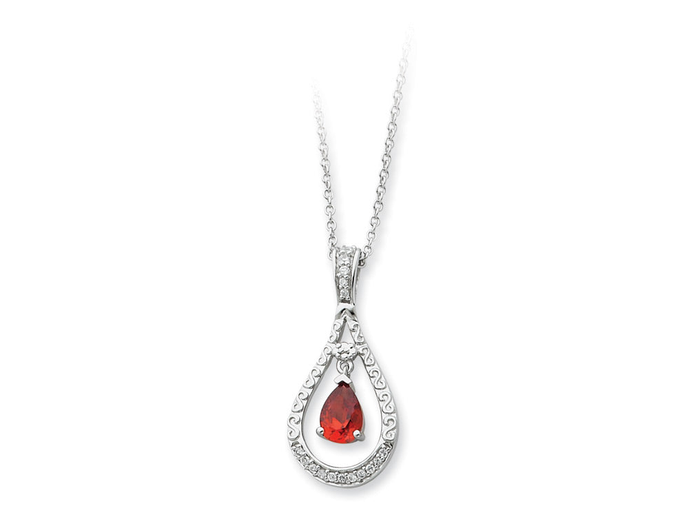 Sentimental Expressions(tm) Sterling Silver Jan. CZ Stone Never Forget Tear 18 Inch Birth Month Necklace
