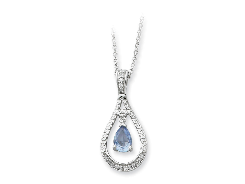Sentimental Expressions(tm) Sterling Silver Mar. CZ Stone Never Forget Tear 18 Inch Birth Month Necklace