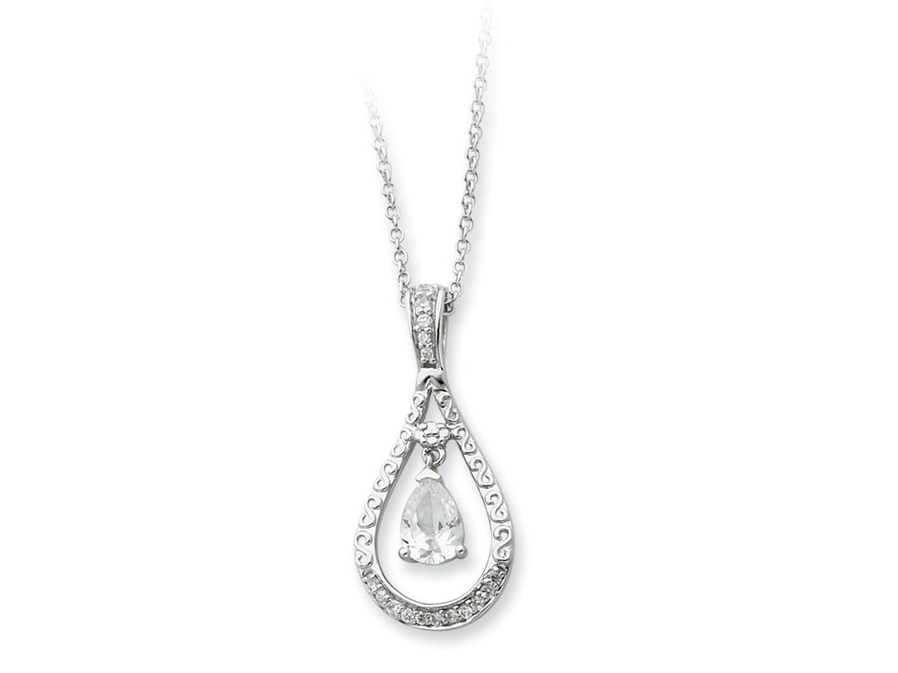 Sentimental Expressions(tm) Sterling Silver April CZ Stone Never Forget Tear 18 Inch Birth Month Necklace