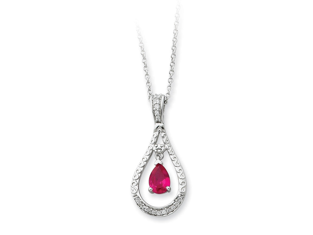 Sentimental Expressions(tm) Sterling Silver July CZ Stone Never Forget Tear 18 Inch Birth Month Necklace
