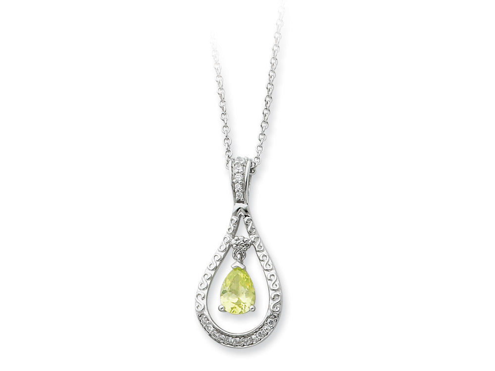 Sentimental Expressions(tm) Sterling Silver Aug. CZ Stone Never Forget Tear 18 Inch Birth Month Necklace