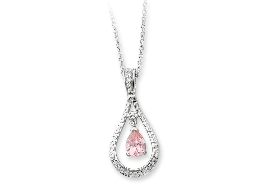 Sentimental Expressions(tm) Sterling Silver Oct. CZ Stone Never Forget Tear 18 Inch Birth Month Necklace