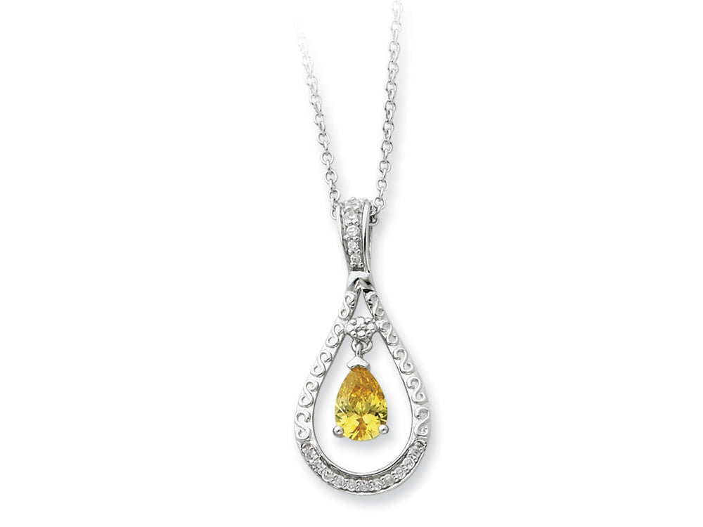 Sentimental Expressions(tm) Sterling Silver Nov. CZ Stone Never Forget Tear 18 Inch Birth Month Necklace
