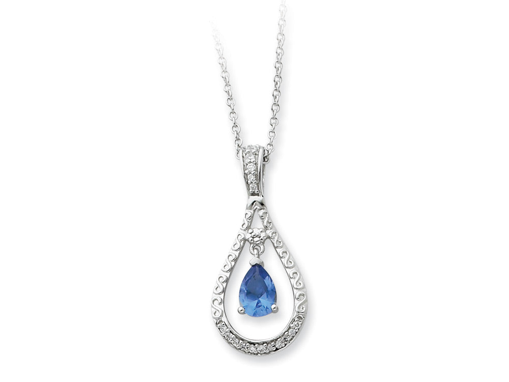 Sentimental Expressions(tm) Sterling Silver Dec. CZ Stone Never Forget Tear 18 Inch Birth Month Necklace