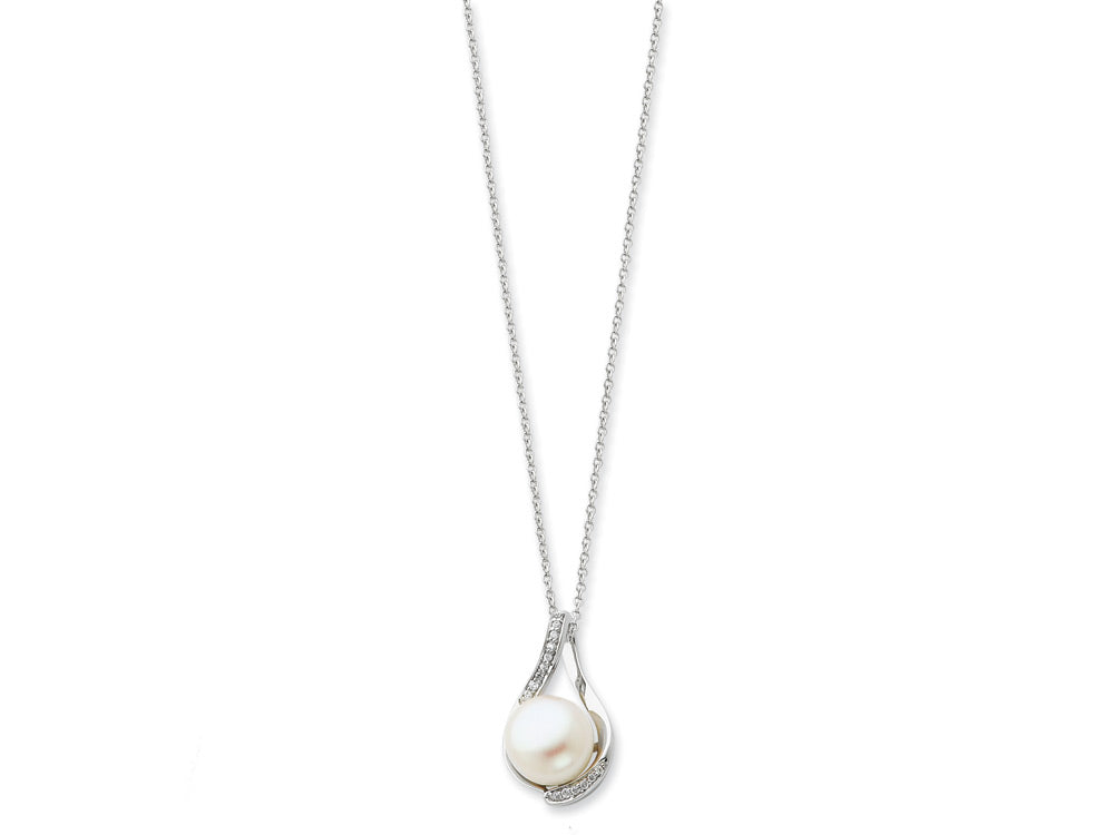 Sentimental Expressions(tm) Sterling Silver Cultured Pearl and CZ Forever (Embrace) 18 Inch Necklace