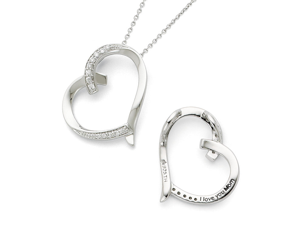 Sentimental Expressions(tm) Sterling Silver Antiqued CZ Love You Mom 18 Inch Necklace