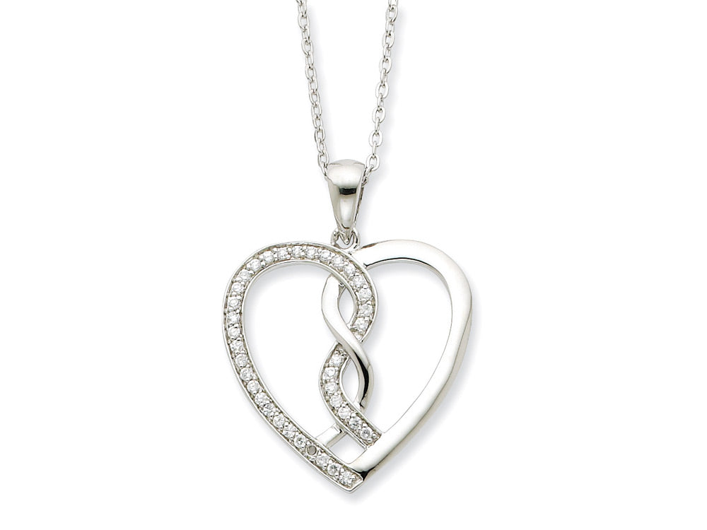 Sentimental Expressions(tm) Sterling Silver CZ Hearts Joined Together 18 Inch Necklace
