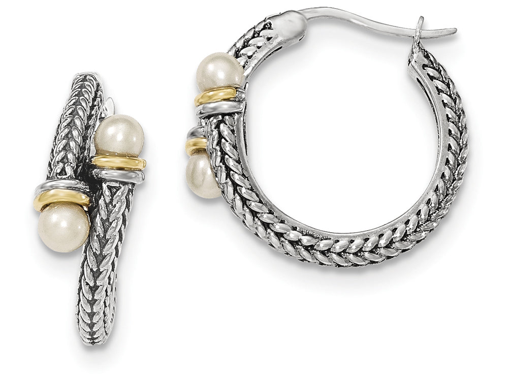 FJC Finejewelers Sterling Silver W/ 14k 4mm Freshwater Cultured Pearl Hoop Earrings