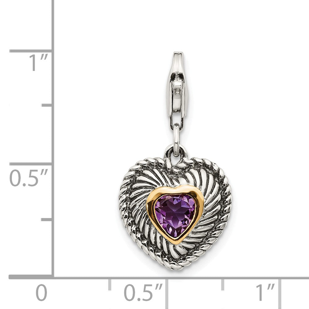 Sterling Silver With 14k Amethyst Antiqued Charm